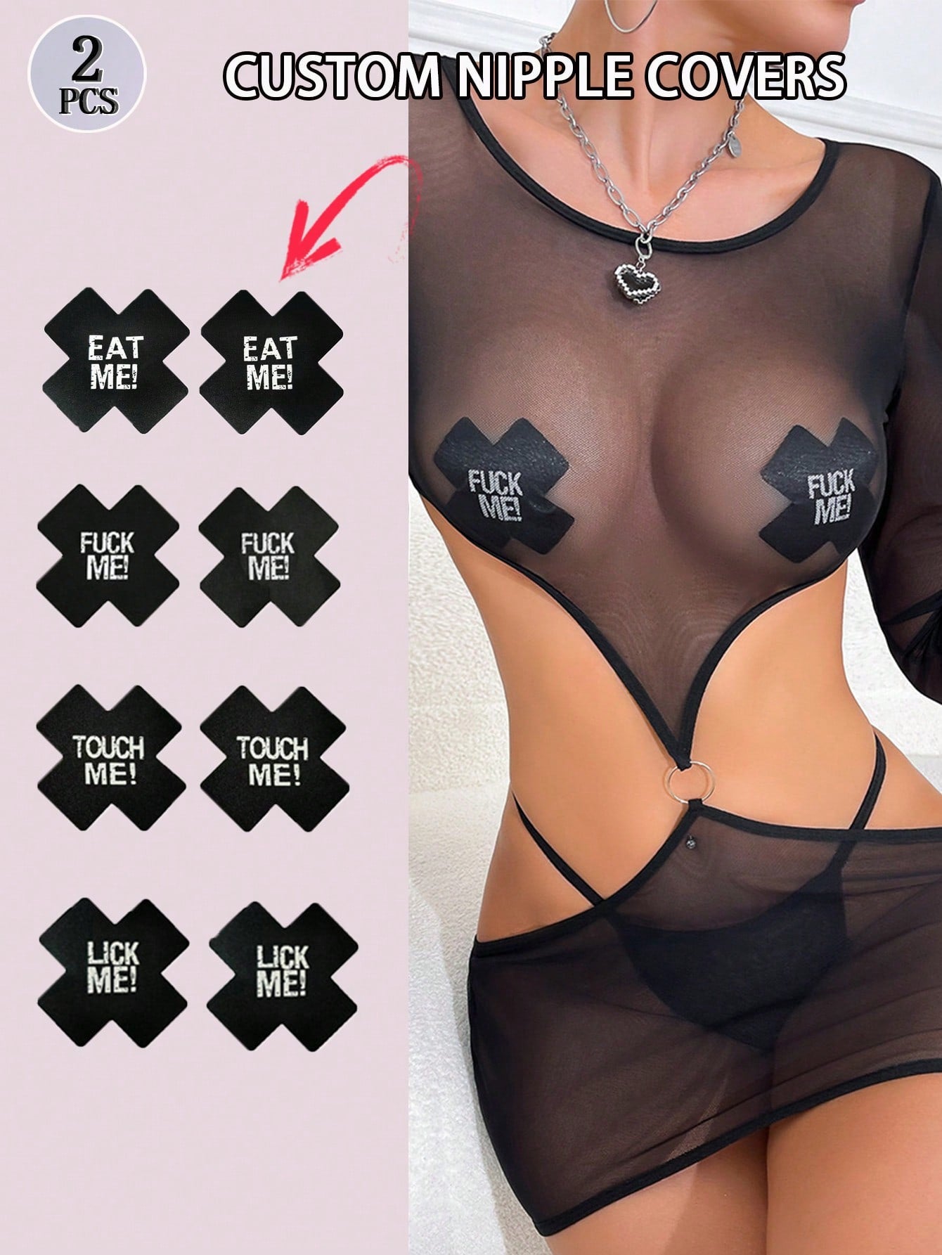 2個の黒い十字型の自己粘着性サテンの使い捨て可能なニップルパッチカスタマイズ可能なテキストあなたの名前をカスタマイズする女性のストラップレスの服に適したセクシーなニップルパッチ